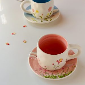 كوب الزهور المصنوع يدويا - Handmade paintedl pink cloud floral mug