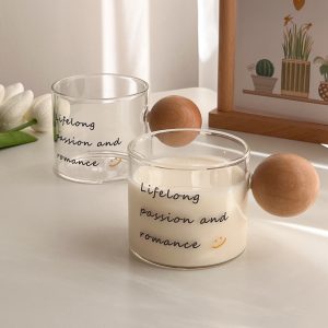 كوب الكرة الخشبية الانيق - Wooden handle glass cup