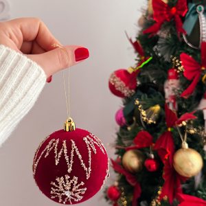 كرات زينة شجرة الكريسماس مخمل احمرpcs Christmas ball