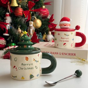 كوب كريسماس مع غطاء مجسم وملعقة  كرة - Cute 3D Lid christmas mug
