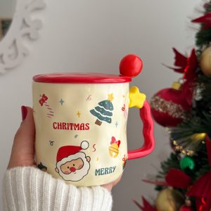 كوب كريسماس مع حامل مجسم النجمة  - Cute star  christmas mug